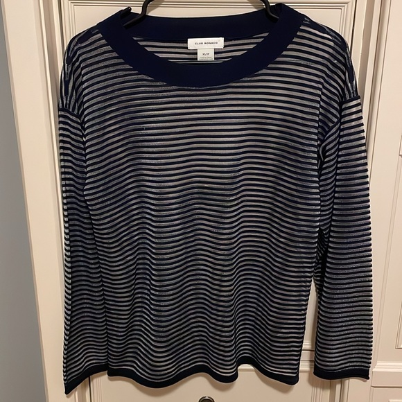 Club Monaco sheer stripped sweater XS in navy - Picture 5 of 6